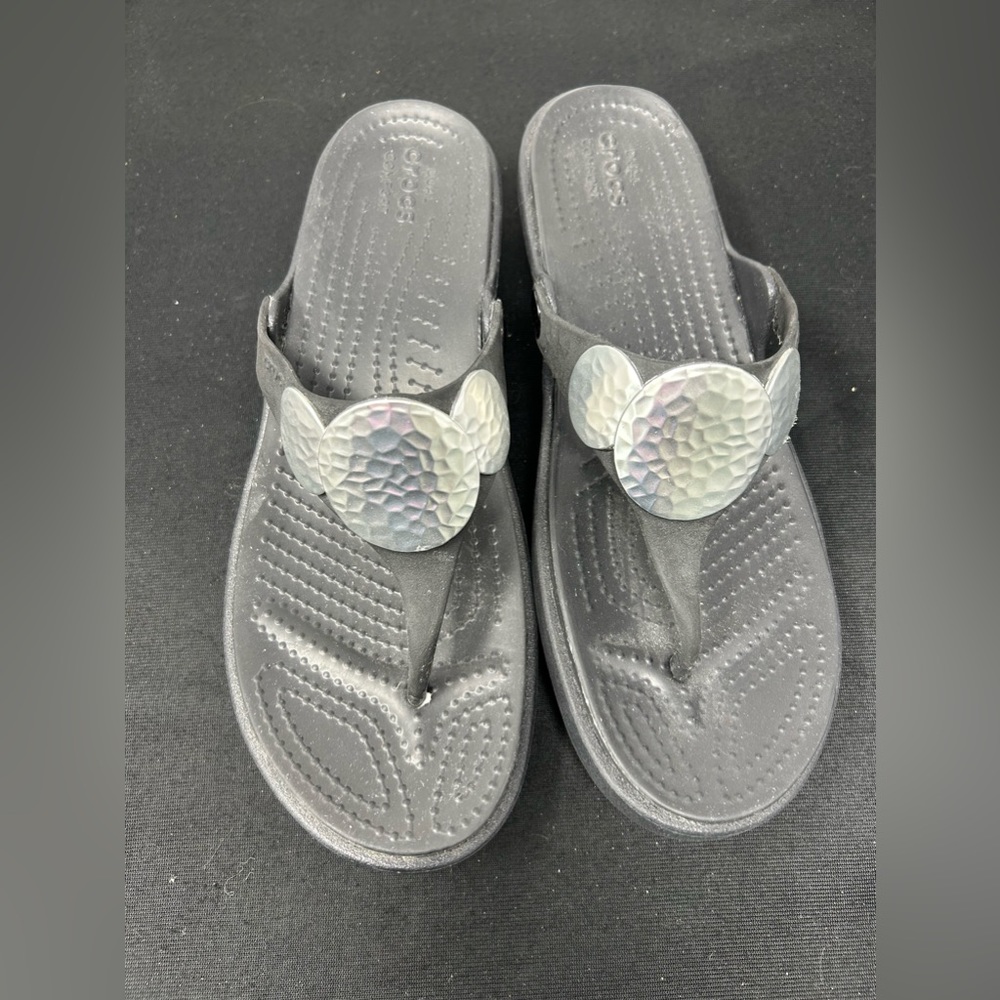 Crocs Dual Comfort Sandals Slides Heels Women's Size 9 Black With Silver